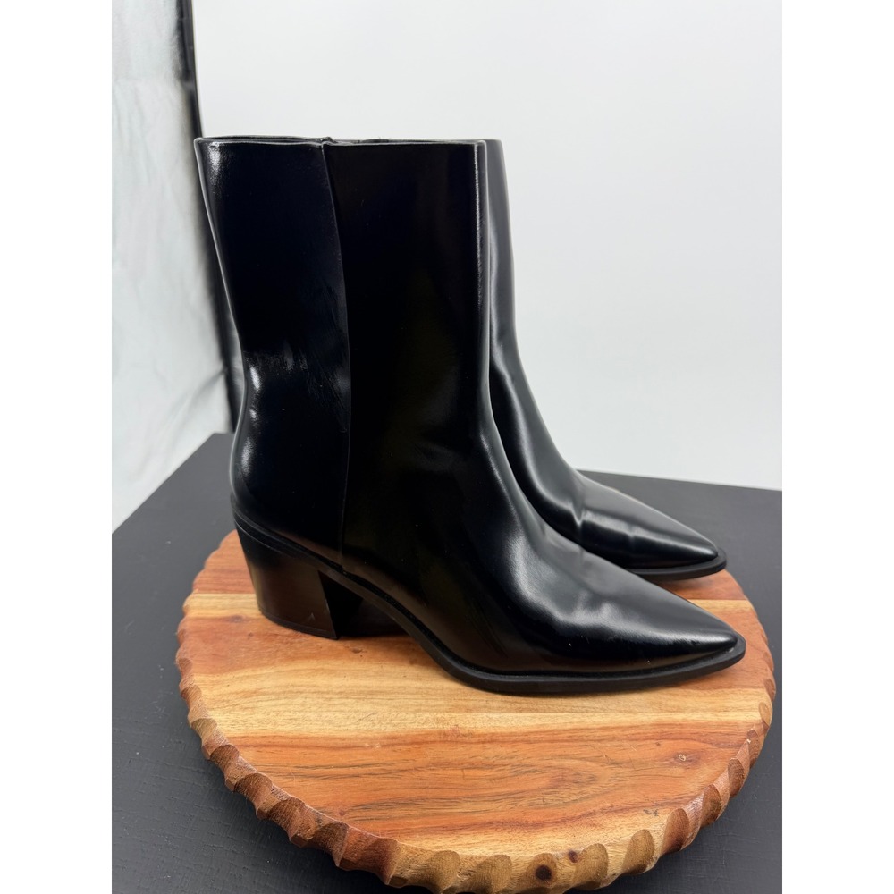 H&M Pointed Toe Ankle Boots Women Size 10 Black Block Heel Side Zip 1240739